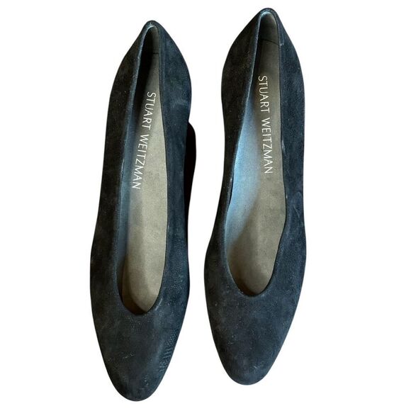 Stuart Weitzman Laney Suede Pumps Block Heel withGold Accent in Black NWOB Size - Picture 3 of 10